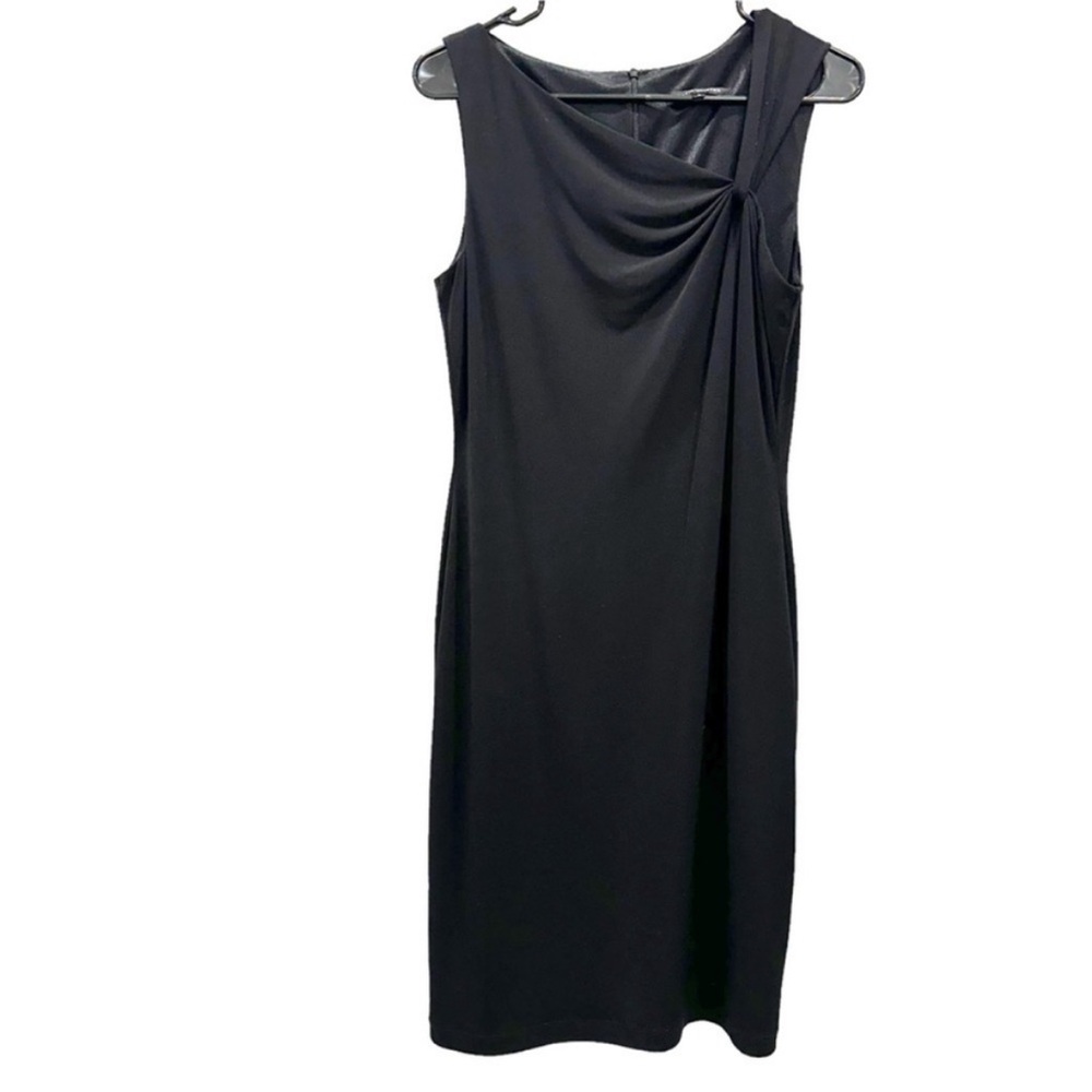 David Meister LBD knee length asymmetrical neckline sleeveless dress like new 6